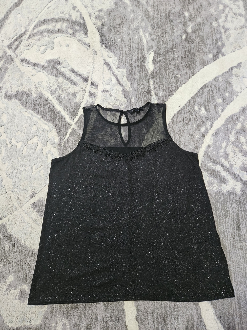 Sloane And Sadie Black Sparkle Mesh Yoke Top Size 1XL